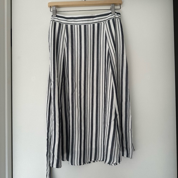 Loft Navy + White Striped Midi Skirt with Belt - Picture 1 of 8